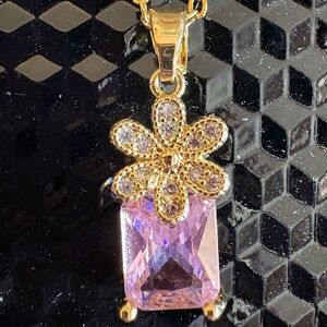 Gold and Pink Flower Pendant Necklace